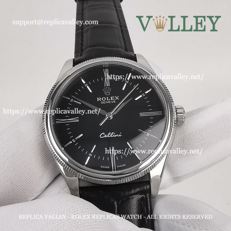 C001 Rolex Cellini Time 50509 Black Leather Strap Black Dial