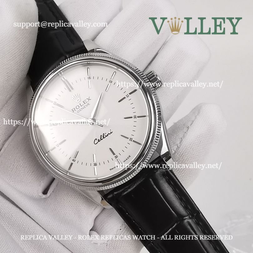 C002 Rolex Cellini Time 50509 Black Leather Strap White Dial