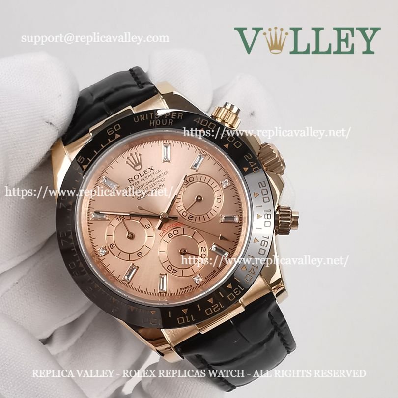 D655 Rolex Daytona 116515 Rose Gold Leather Everose Diamond Dial