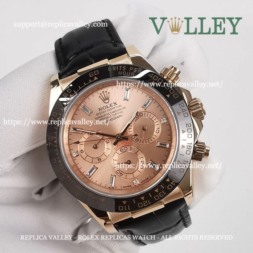 D655 Rolex Daytona 116515 Rose Gold Leather Everose Diamond Dial