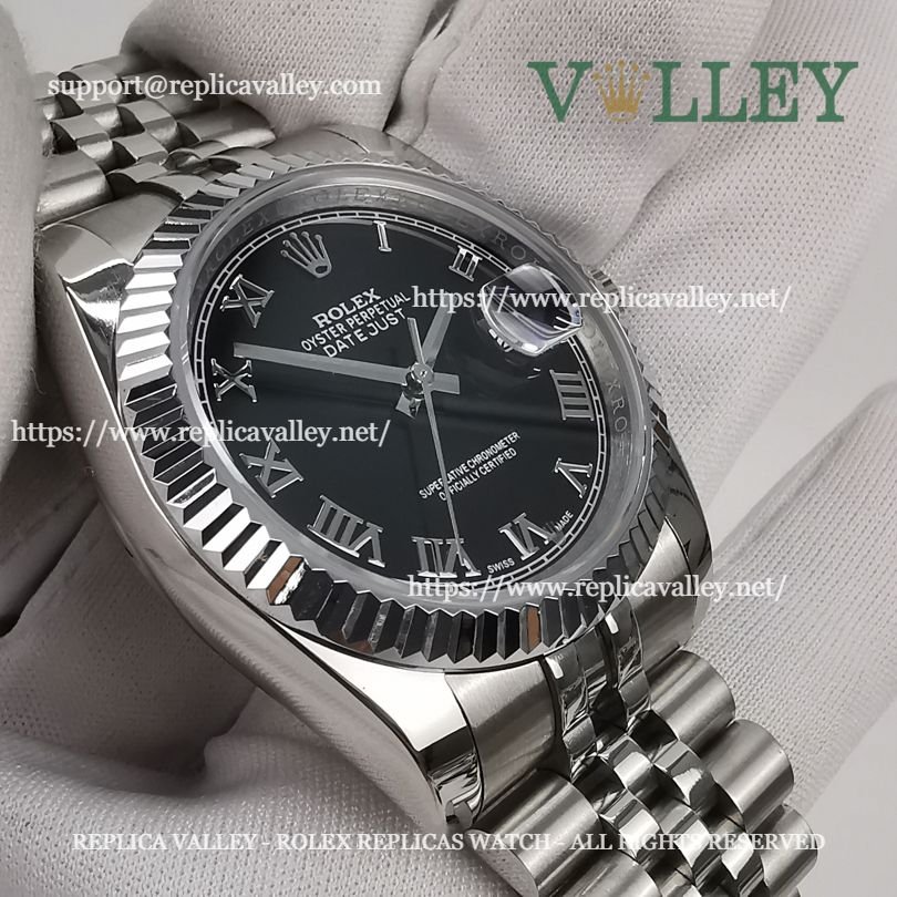 DJ36002 Rolex Datejust 116234 Fluted Bezel Black Roman Dial