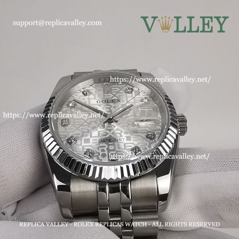 DJ36003 Rolex Datejust 116234 Fluted Bezel Silver Jubilee Diamond Dial