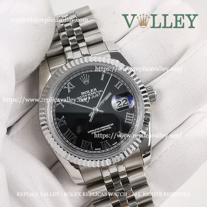 DJ36002 Rolex Datejust 116234 Fluted Bezel Black Roman Dial