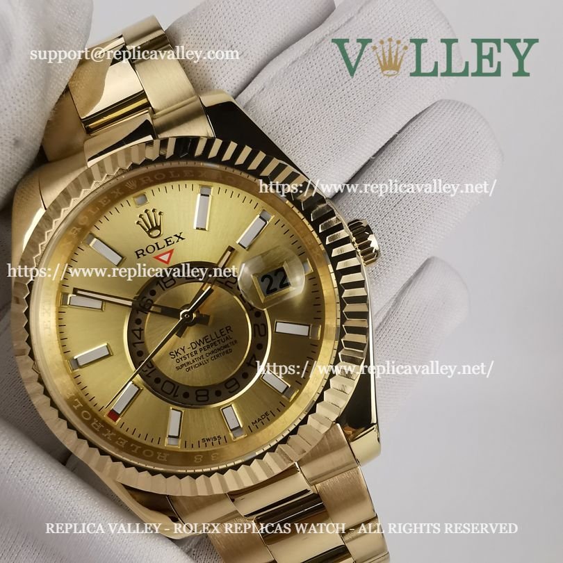 SKD303 Rolex Sky-Dweller 326938 Oyster Bracelet Gold Dial