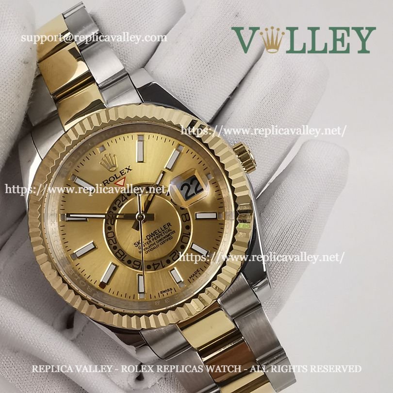 SKD101 Rolex Sky-Dweller 326933 Oyster Bracelet Gold Dial