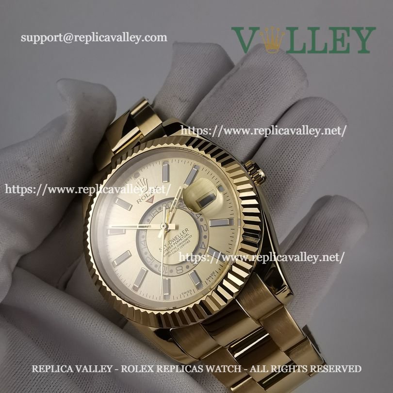 SKD303 Rolex Sky-Dweller 326938 Oyster Bracelet Gold Dial