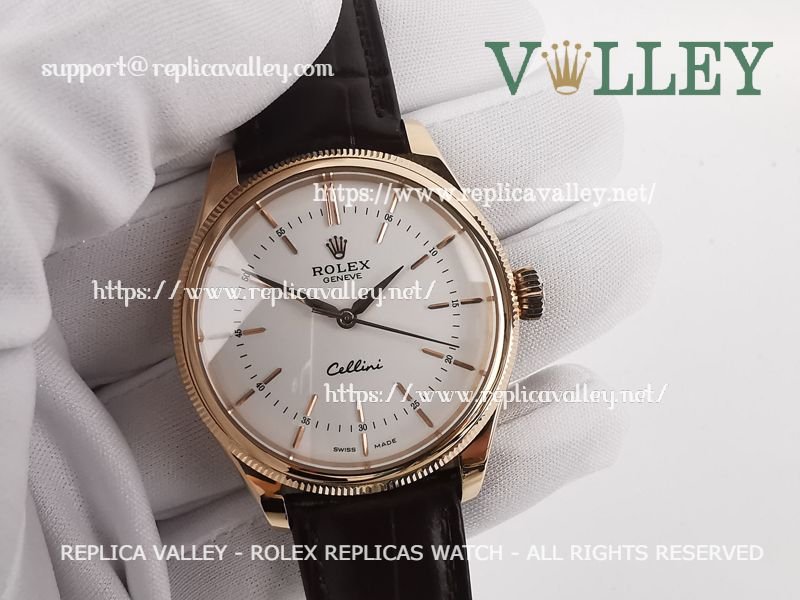 3a9d17005f420c1b11790702d8cb7d661fdf39aa C112 Rolex Cellini Time 50505 Brown Leather Strap White Dial - Image 1
