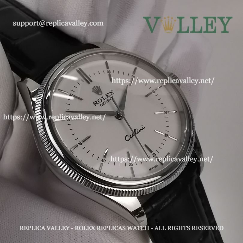 C002 Rolex Cellini Time 50509 Black Leather Strap White Dial