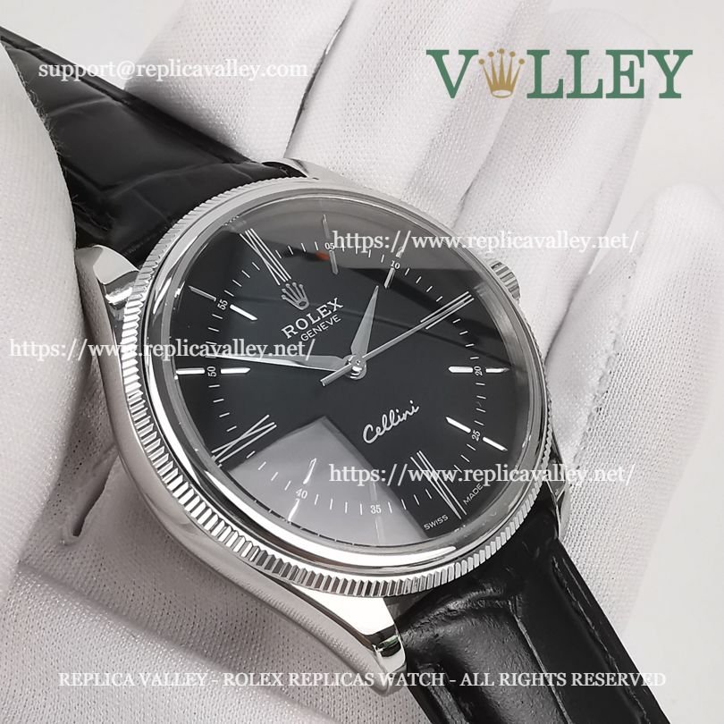 C001 Rolex Cellini Time 50509 Black Leather Strap Black Dial