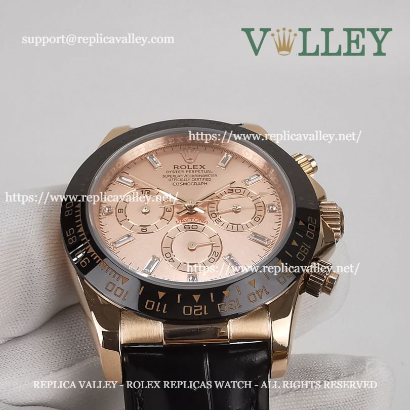 D655 Rolex Daytona 116515 Rose Gold Leather Everose Diamond Dial