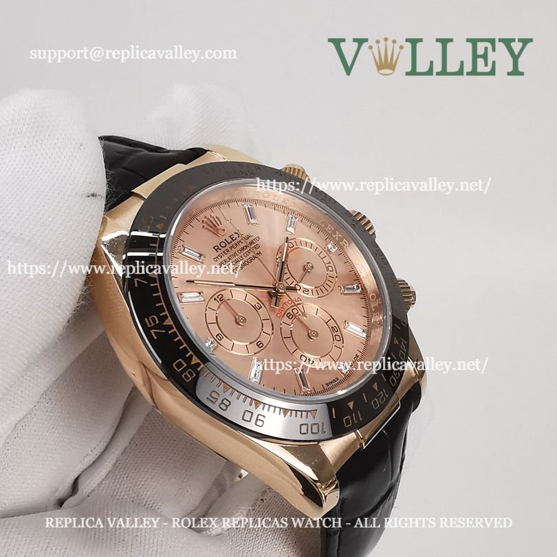 D655 Rolex Daytona 116515 Rose Gold Leather Everose Diamond Dial