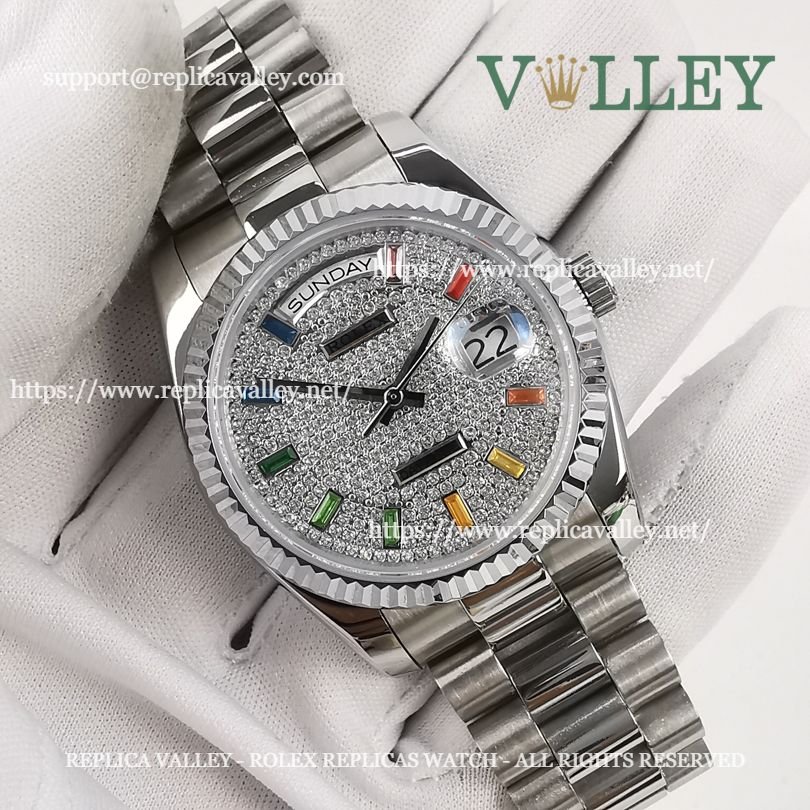 DD36009 Rolex Day-Date 128236 Fluted Bezel Diamond-Paved Dial