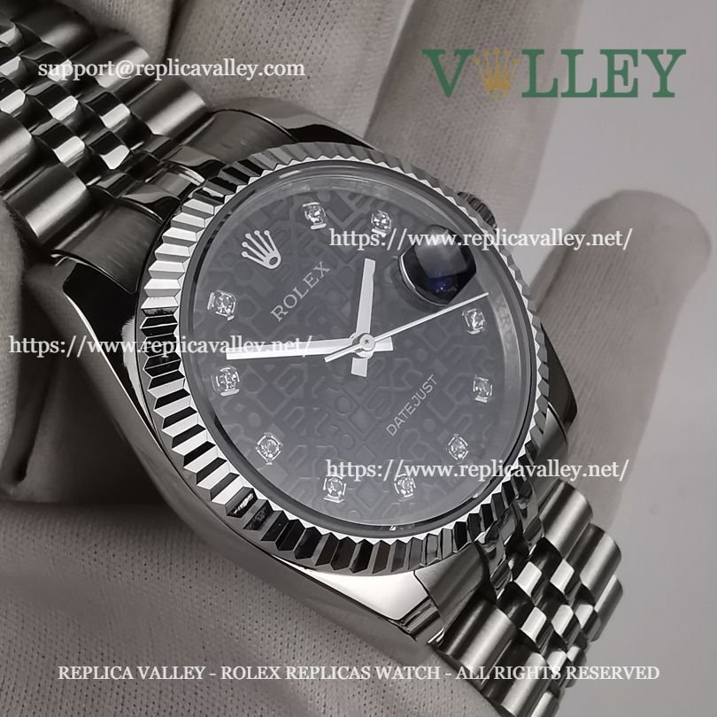 DJ36004 Rolex Datejust 116234 Fluted Bezel Black Jubilee Diamond Dial