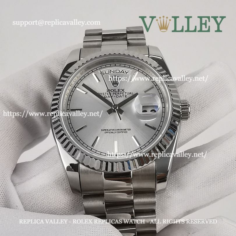 DD36001 Rolex Day-Date 128239 Fluted Bezel Silver Dial