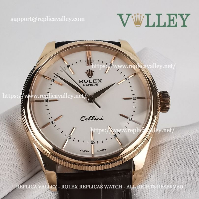 C112 Rolex Cellini Time 50505 Brown Leather Strap White Dial