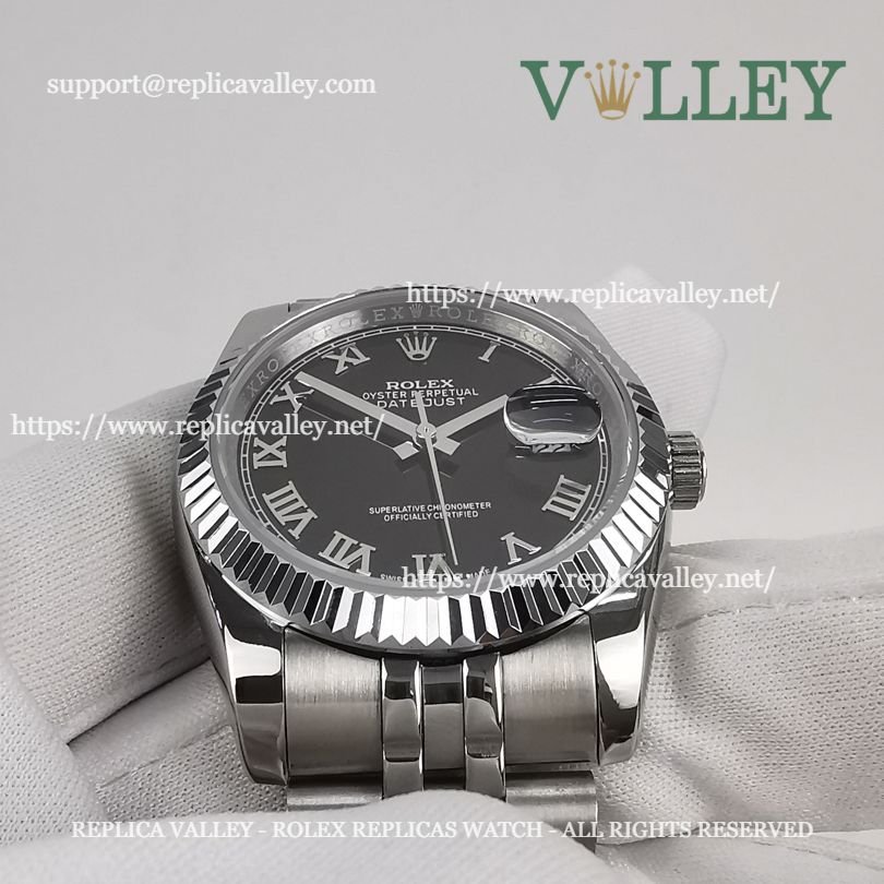 DJ36002 Rolex Datejust 116234 Fluted Bezel Black Roman Dial