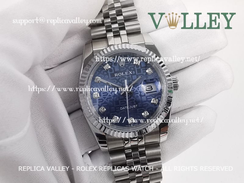 6c9a9e6cb2b640aee09a67a2a5b5d73f76546abd DJ36010 Rolex Datejust 116234 Fluted Bezel Blue Jubilee Diamond Dial - Image 1