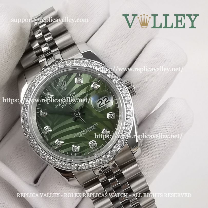 DJ36254 Rolex Datejust 126284 Diamond Bezel Olive Green Palm Motif Dial