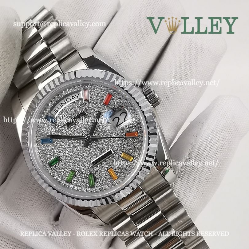 DD36009 Rolex Day-Date 128236 Fluted Bezel Diamond-Paved Dial