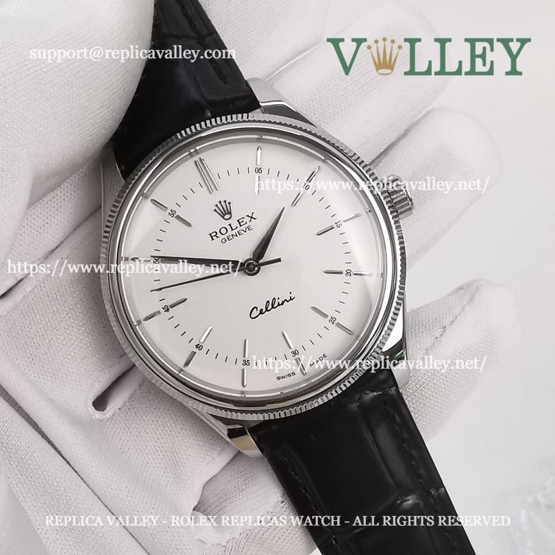 C002 Rolex Cellini Time 50509 Black Leather Strap White Dial