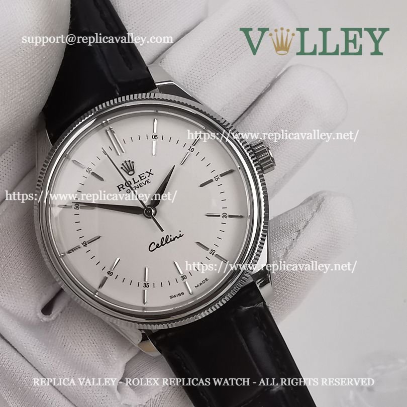 C002 Rolex Cellini Time 50509 Black Leather Strap White Dial
