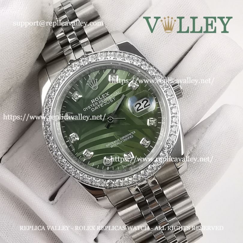 DJ36254 Rolex Datejust 126284 Diamond Bezel Olive Green Palm Motif Dial