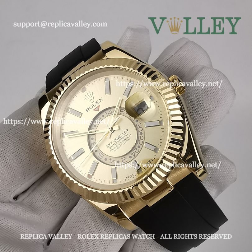 SKD323 Rolex Sky-Dweller 326238 Rubber Strap Gold Dial