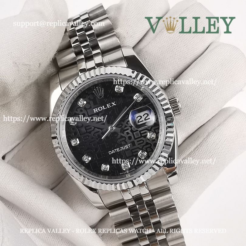 DJ36004 Rolex Datejust 116234 Fluted Bezel Black Jubilee Diamond Dial