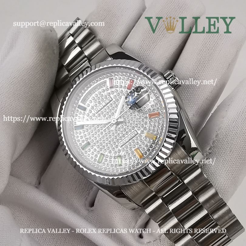 DD36009 Rolex Day-Date 128236 Fluted Bezel Diamond-Paved Dial