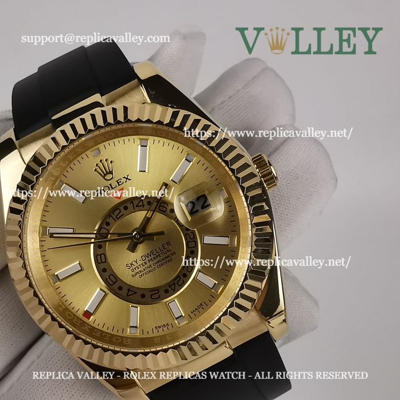 SKD323 Rolex Sky-Dweller 326238 Rubber Strap Gold Dial