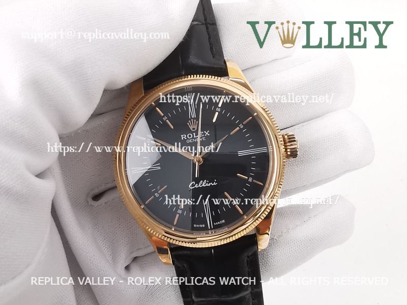 969a88bfa6c779f8bc4c5bdd3b011617ac236418 C101 Rolex Cellini Time 50505 Black Leather Strap Black Dial - Image 1