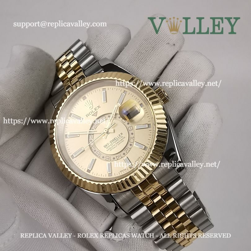 SKD111 Rolex Sky-Dweller 326933 Jubilee Bracelet Gold Dial