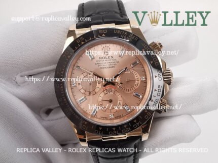 D655 Rolex Daytona 116515 Rose Gold Leather Everose Diamond Dial