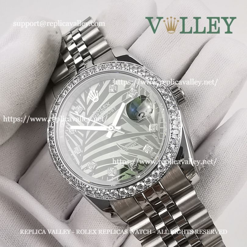 DJ36254 Rolex Datejust 126284 Diamond Bezel Olive Green Palm Motif Dial