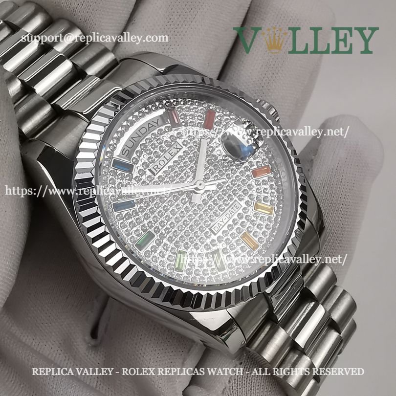 DD36009 Rolex Day-Date 128236 Fluted Bezel Diamond-Paved Dial
