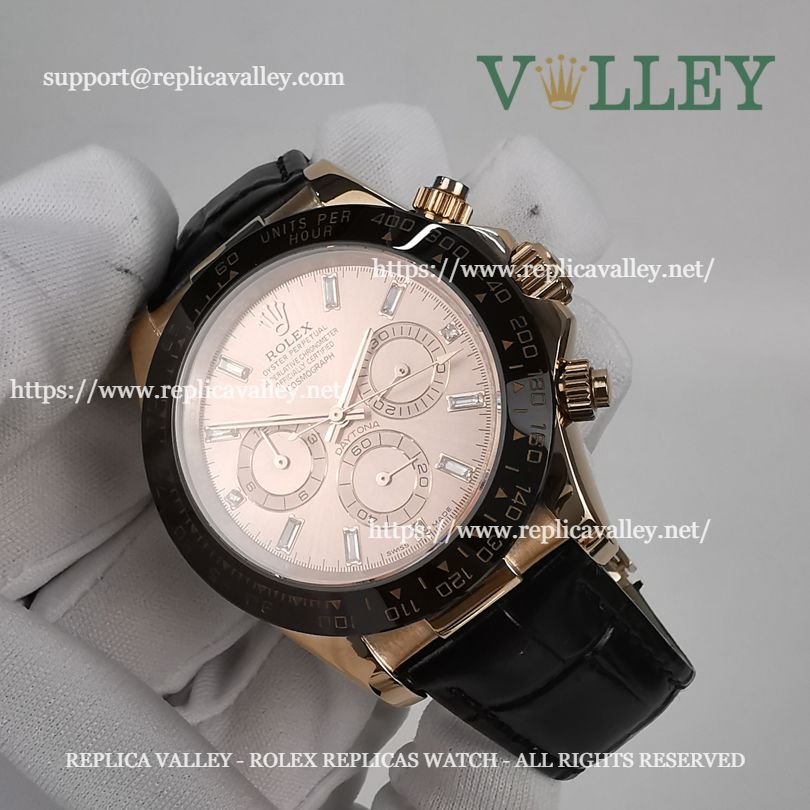 D655 Rolex Daytona 116515 Rose Gold Leather Everose Diamond Dial