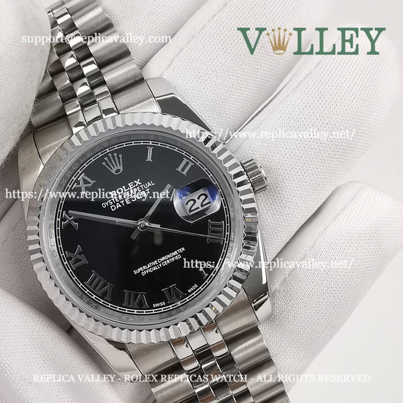 DJ36002 Rolex Datejust 116234 Fluted Bezel Black Roman Dial