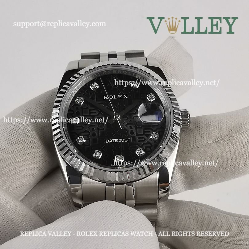 DJ36004 Rolex Datejust 116234 Fluted Bezel Black Jubilee Diamond Dial