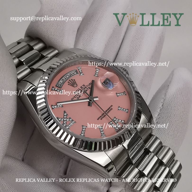 DD36005 Rolex Day-Date 128239 Fluted Bezel Pink Opal Dial