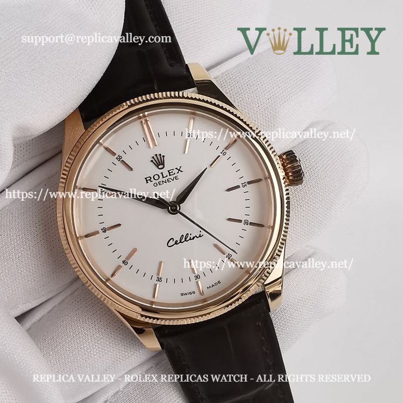 C112 Rolex Cellini Time 50505 Brown Leather Strap White Dial