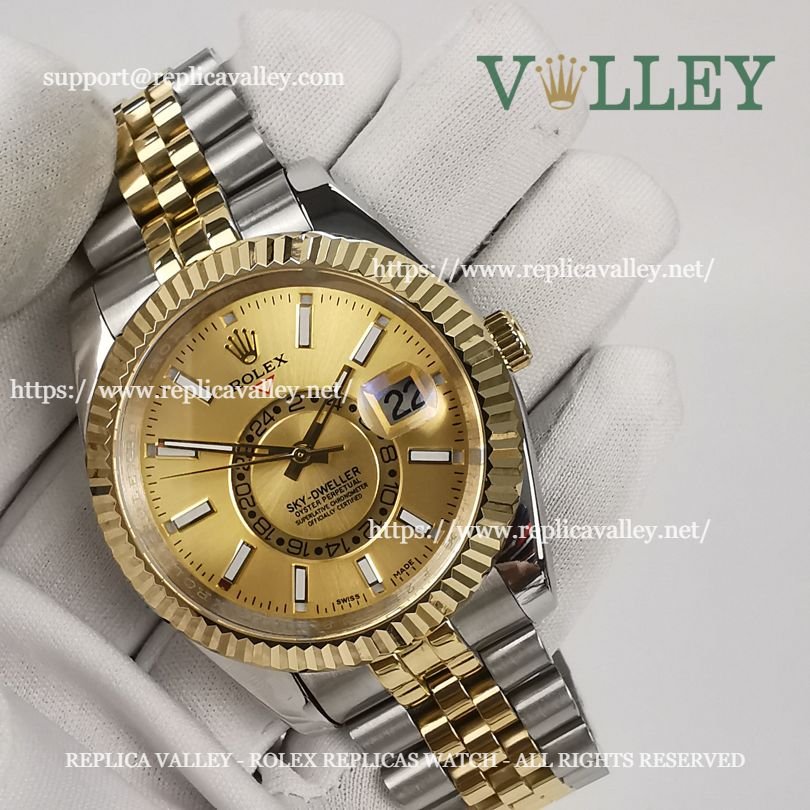 SKD111 Rolex Sky-Dweller 326933 Jubilee Bracelet Gold Dial