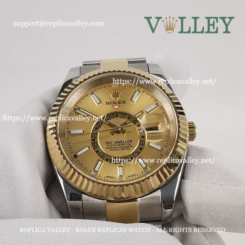 SKD101 Rolex Sky-Dweller 326933 Oyster Bracelet Gold Dial