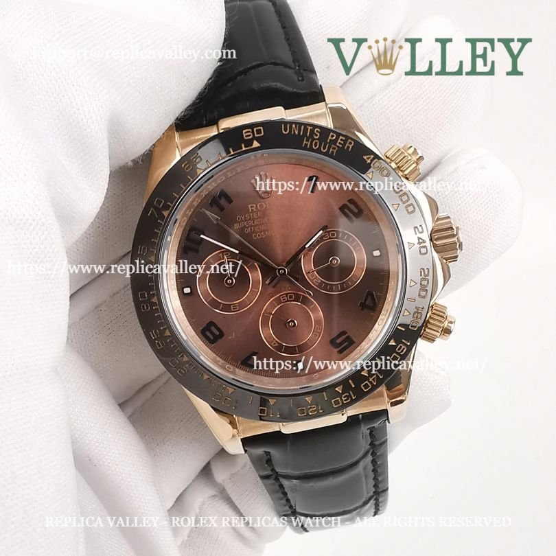 D653 Rolex Daytona 116515 Rose Gold Leather Chocolate Dial