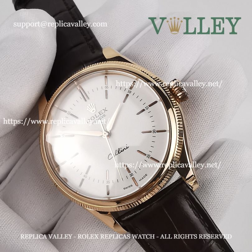 C112 Rolex Cellini Time 50505 Brown Leather Strap White Dial