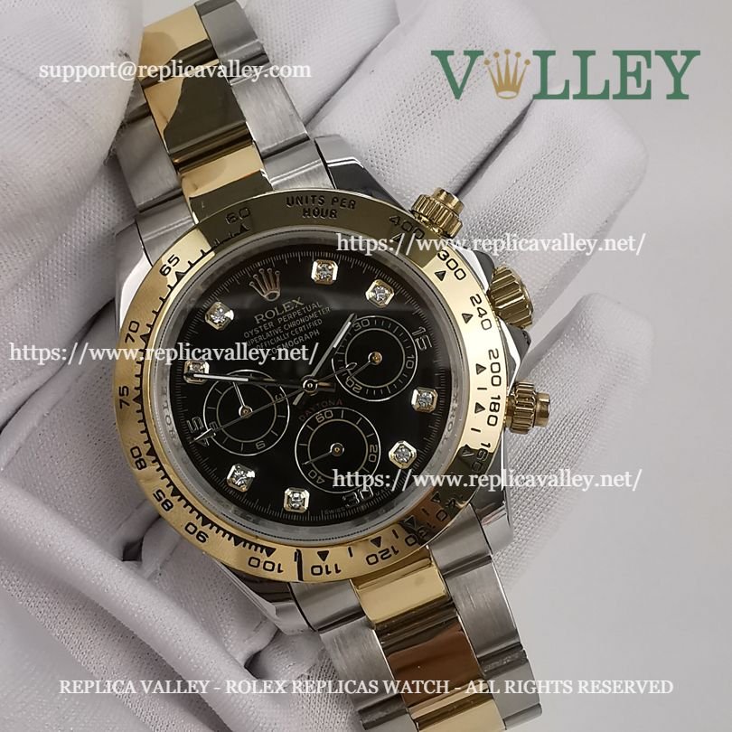 D208 Rolex Daytona 116503 Two Tone Black Diamond Dial