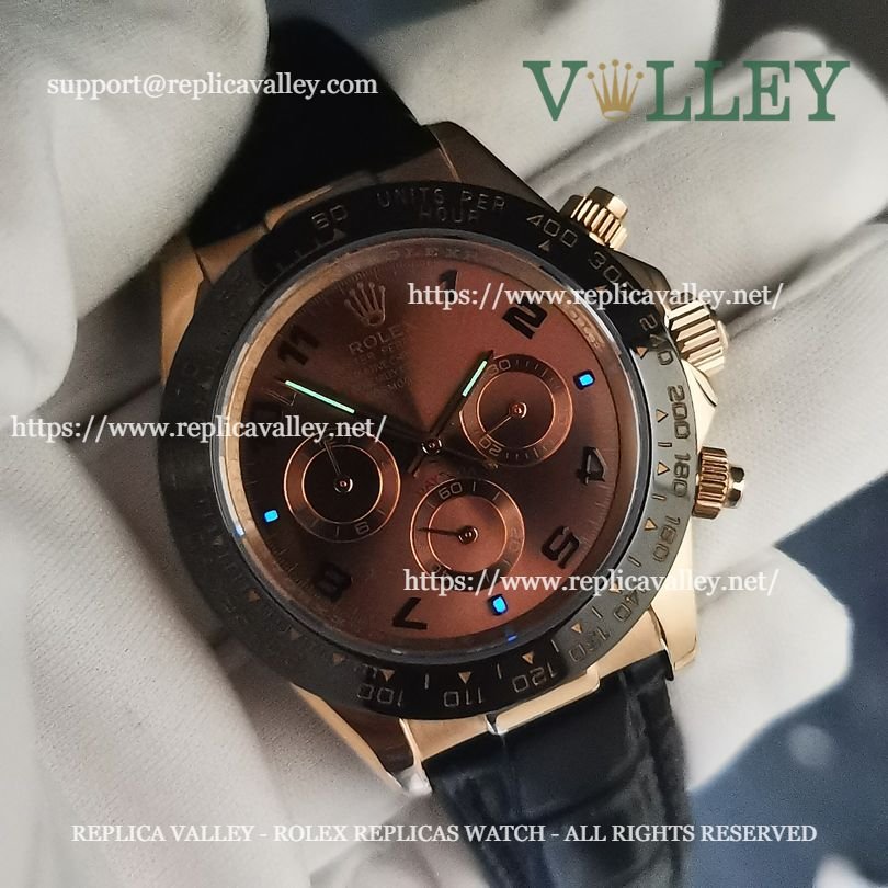 D653 Rolex Daytona 116515 Rose Gold Leather Chocolate Dial