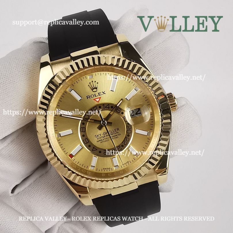 SKD323 Rolex Sky-Dweller 326238 Rubber Strap Gold Dial