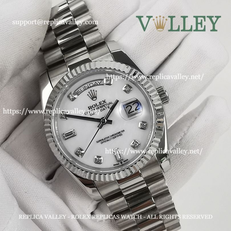 DD36004 Rolex Day-Date 128239 Fluted Bezel MOP White Diamond Dial