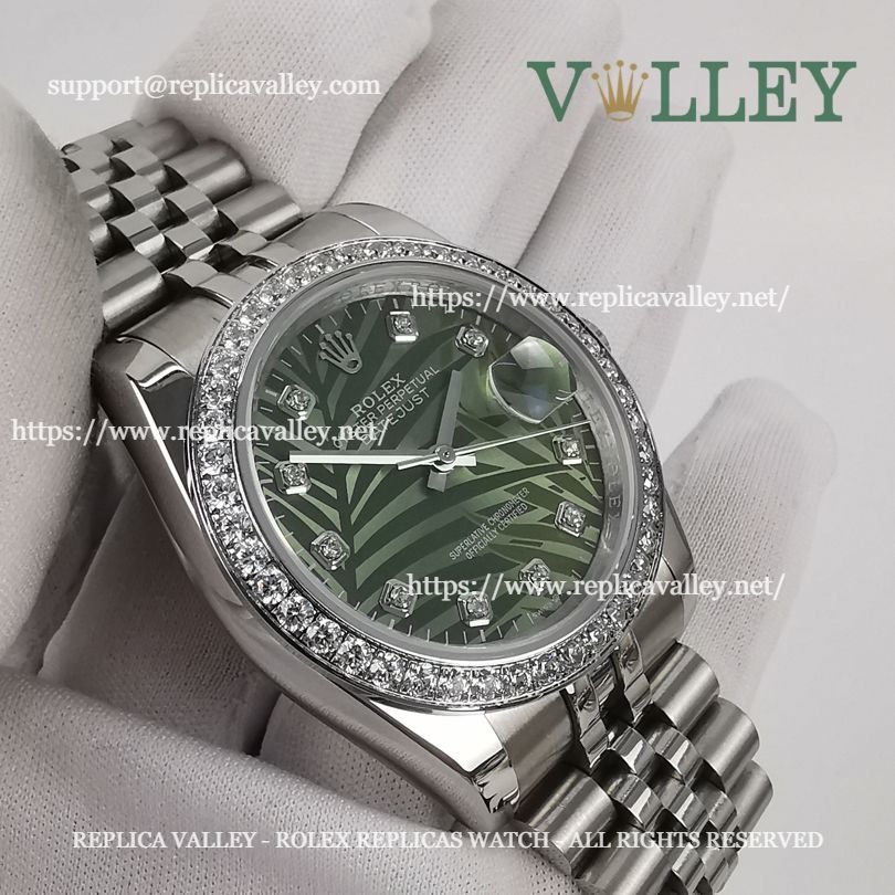 DJ36254 Rolex Datejust 126284 Diamond Bezel Olive Green Palm Motif Dial