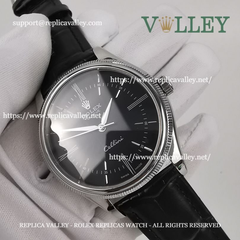 C001 Rolex Cellini Time 50509 Black Leather Strap Black Dial